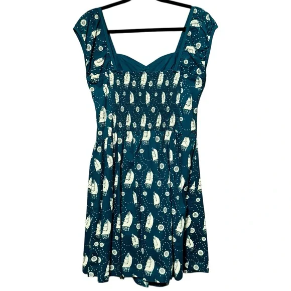 Sourpuss Retro Sailboat Nautical Rockabilly Pinup Sweetheart Neckline Dress XL - Picture 6 of 10